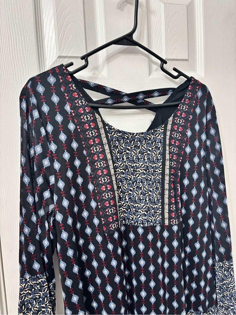 Style & Co Printed Boho Tunic Top Bell Sleeve Criss Cross Back Plus Size XXL 2X - Picture 3 of 7
